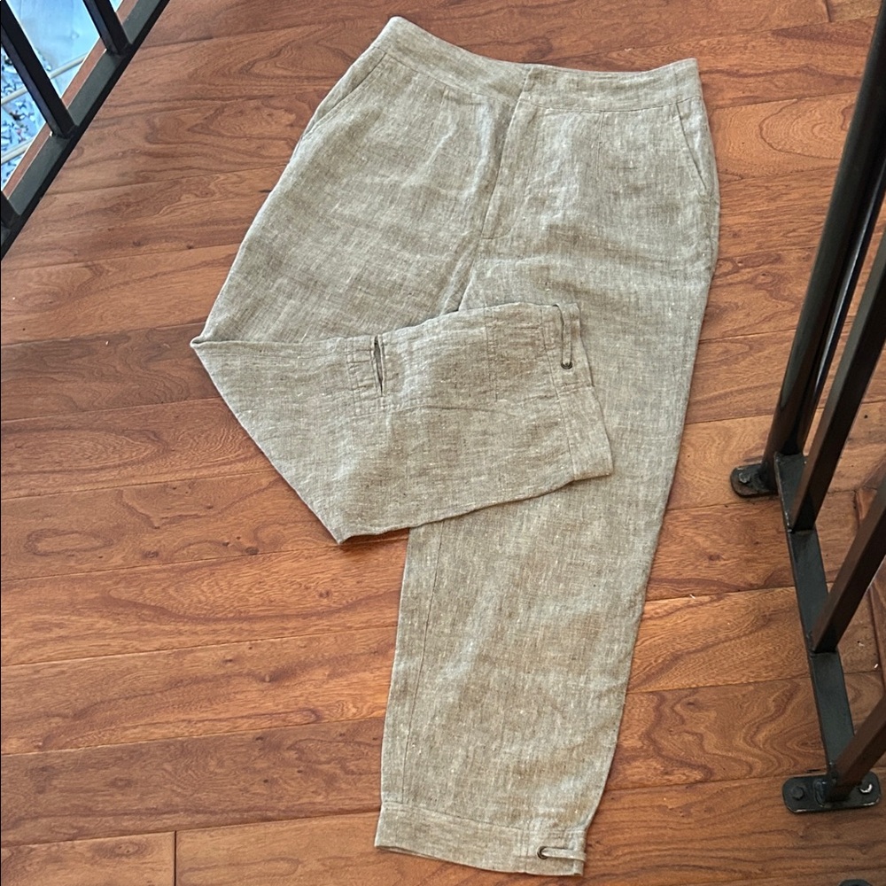 Mac & Jac Vintage Green Heathered 100% Linen Straight Leg Pant Size 8